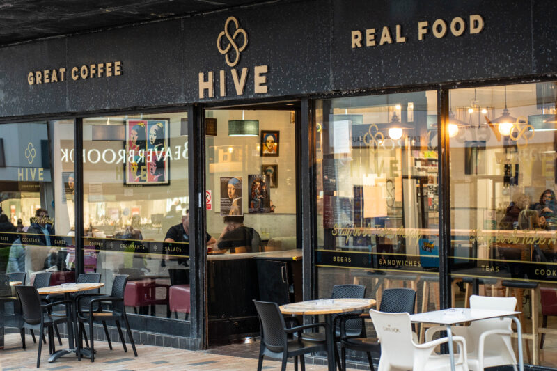 HIVE cafe tables and frontage